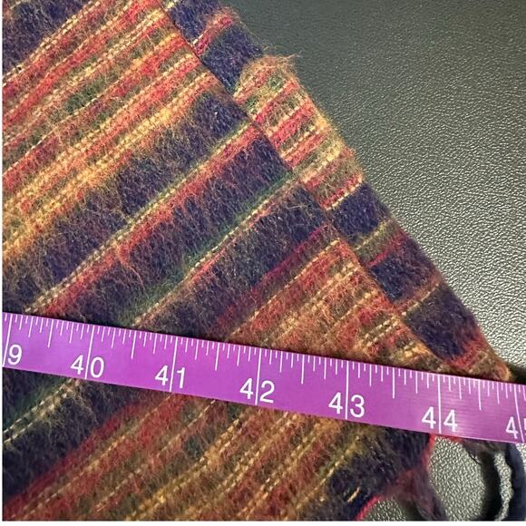 Colorful Wool Striped Hooded Poncho Cape with Fringe One Size - Picture 6 of 7